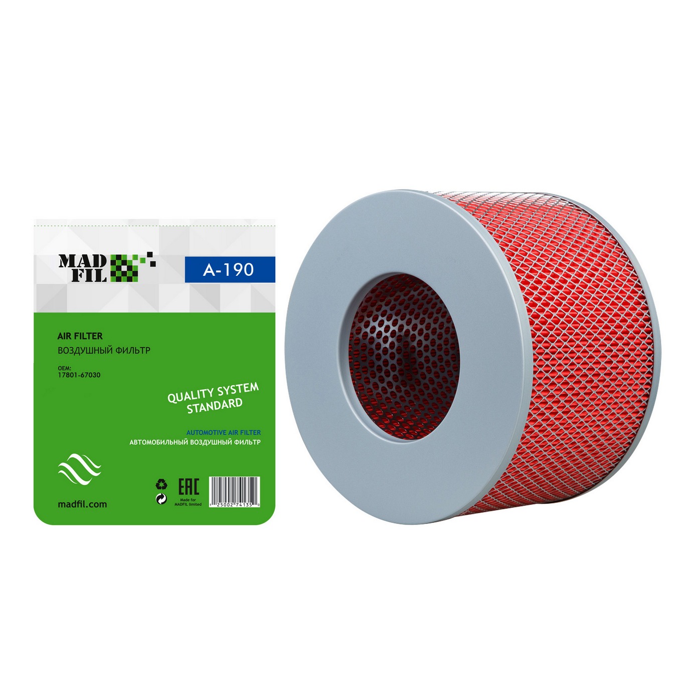 A-190 Фильтр воздушный (17801-67030) MADFIL от магазина Лубриком